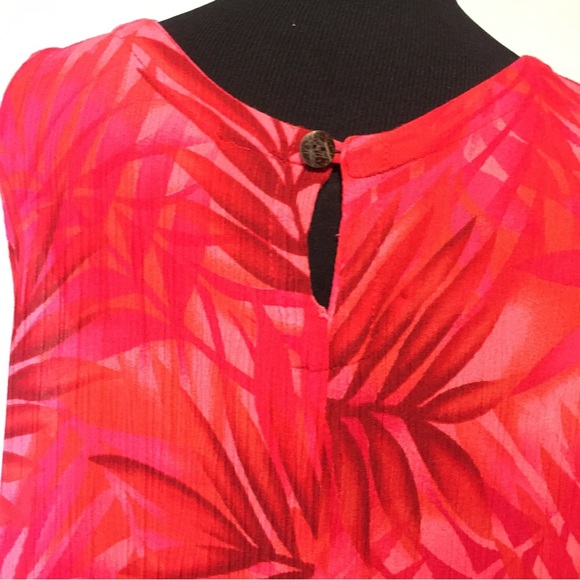 Vtg. Hibiscus Collection Hawaii Tropical palm leaves red sleeveless dress OS - Picture 4 of 11